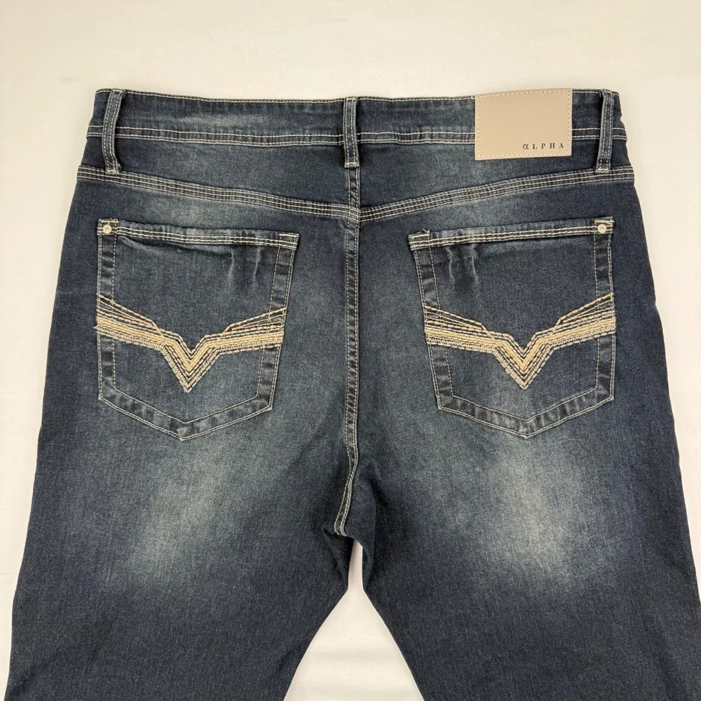 True Rebel Alpha 808 Slim Straight Jeans Mens 36x30 Dark Wash Stretch Denim NEW